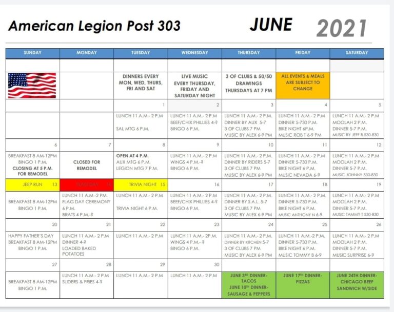 Post Events Calendar American Legion Post 303