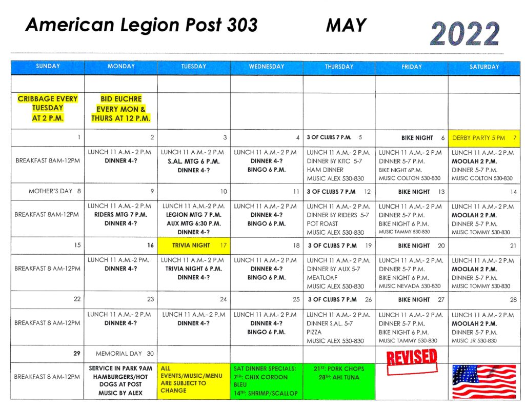 May 2022 Events Calendar