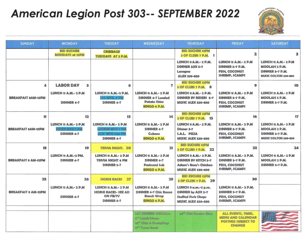 September 2022 Events Calendar