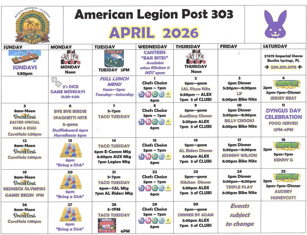 April Events Calendar