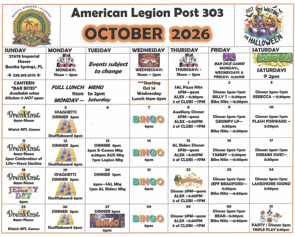 October Events calendar